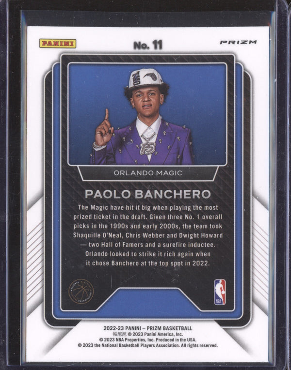 Paolo Banchero 2022-23 Panini Prizm 11 Luck of the Lottery Silver RC