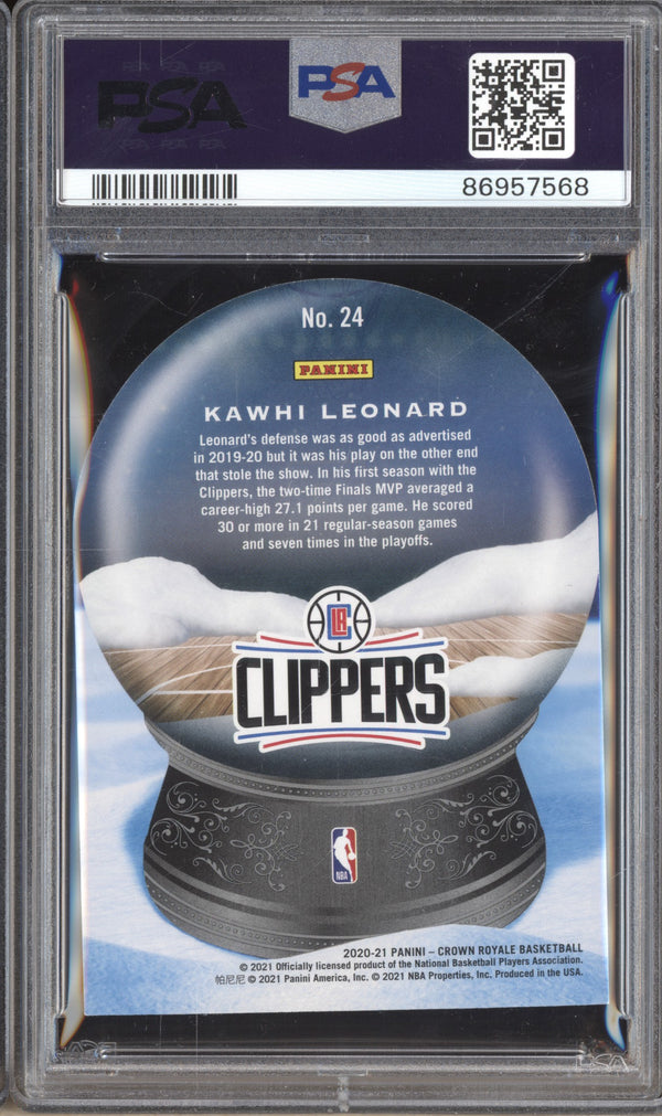 Kawhi Leonard 2020-21 Panini Crown Royale 24 Sno Globe Red PSA 9