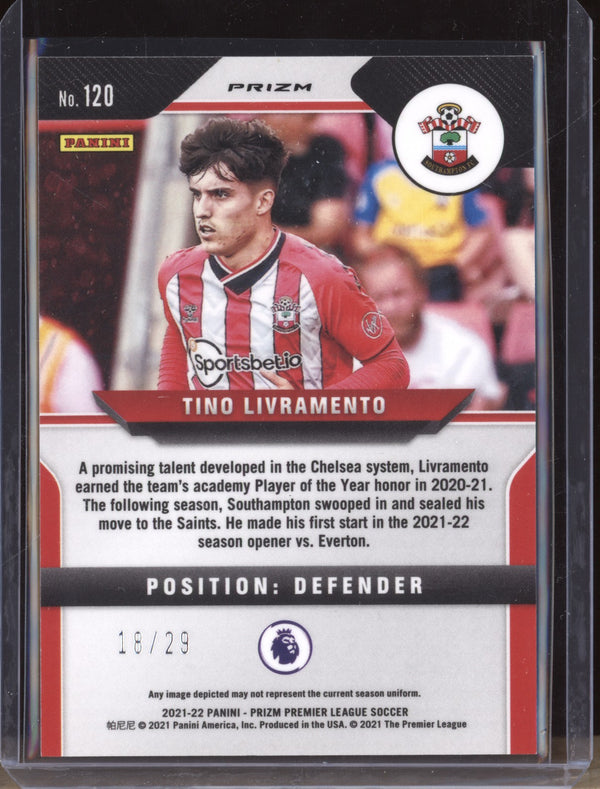 Tino Livramento 2021-22 Panini Prizm Premier League 120 Choice Red RC 18/29