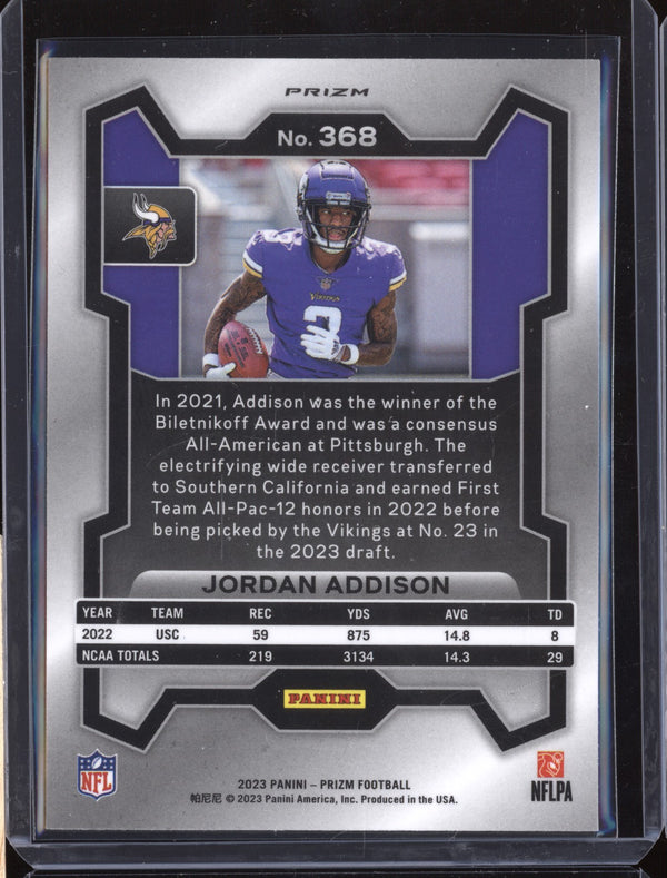 Jordan Addison 2023 Panini Prizm 368 Silver RC