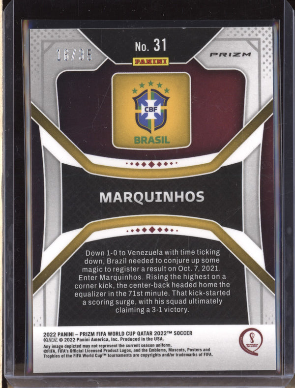 Marquinhos 2022 Panini Prizm World Cup 31 Breakaway Purple 16/35