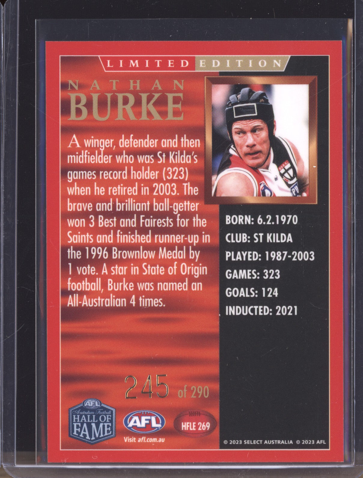 Nathan Burke 2023 Select Legacy Hall of Fame Inductees Limited Edition 245/290