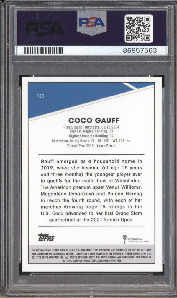 Coco Gauff 2021 Topps Chrome Tennis 100 Clay Court SP RC PSA 9