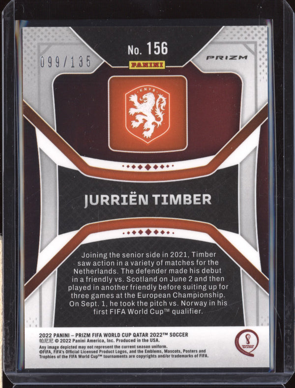 Jurrien Timber 2022 Panini Prizm World Cup 156 Choice Blue RC 99/135