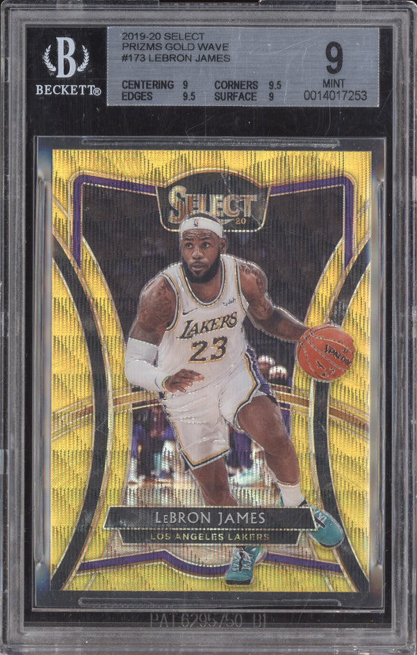 LeBron James 2019-20 Panini Select 173 Premier Level Gold Wave BGS 9