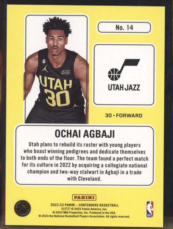 Ochai Agbaji 2022-23 Panini Contenders 14 Lottery Ticket RC