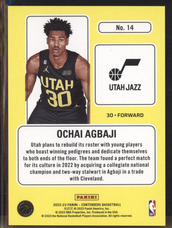 Ochai Agbaji 2022-23 Panini Contenders 14 Lottery Ticket RC