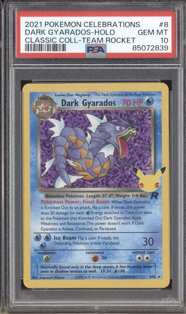 Dark Gyarados 2021 Pokemon Celebrations 8/82 Holo Team Rocket PSA 10