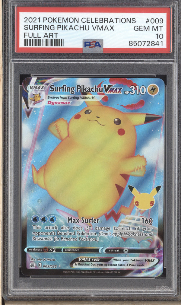 Surfing Pikachu VMax 2021 Pokemon Celebrations 009/025 Full Art PSA 10