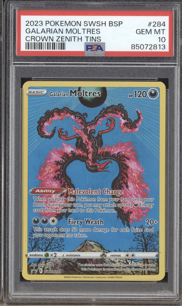 Galarian Moltres 2023 Pokemon Crown Zenith SWSH284 Black Star Promo Tins PSA 10