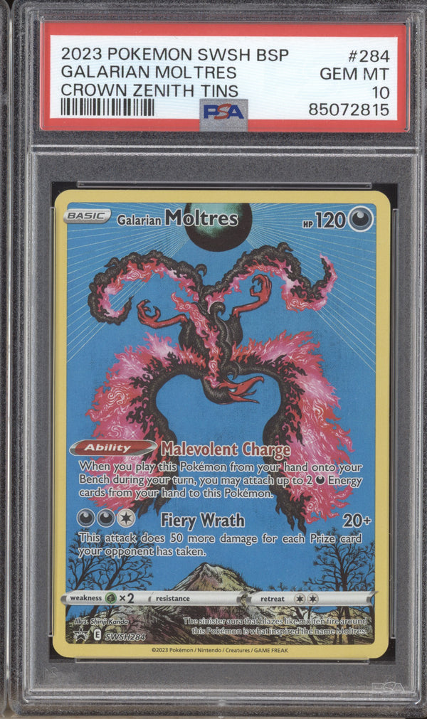 Galarian Moltres 2023 Pokemon Crown Zenith SWSH284 Black Star Promo Tins PSA 10