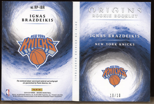 Ignas Brazdeikis 2019-20 Panini Origins RP-IBR Rookie Auto Booklet Patch RC 10/10