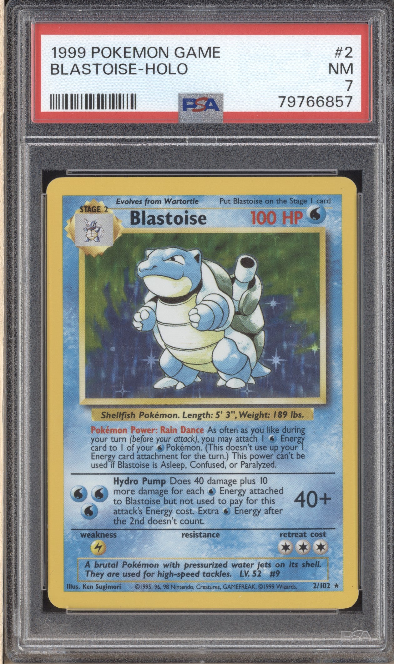 Blastoise 1999 Pokemon Base 2/102 Holo PSA 7 ASR