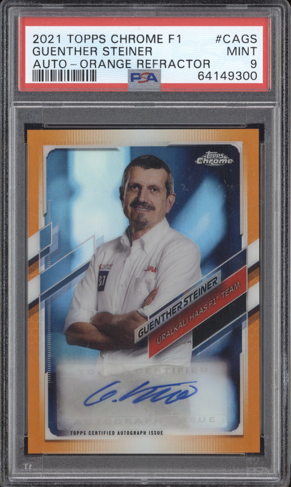 Guenther Steiner 2021 Topps Chrome CA-GS Orange Refractor Autograph 10/25 PSA 9