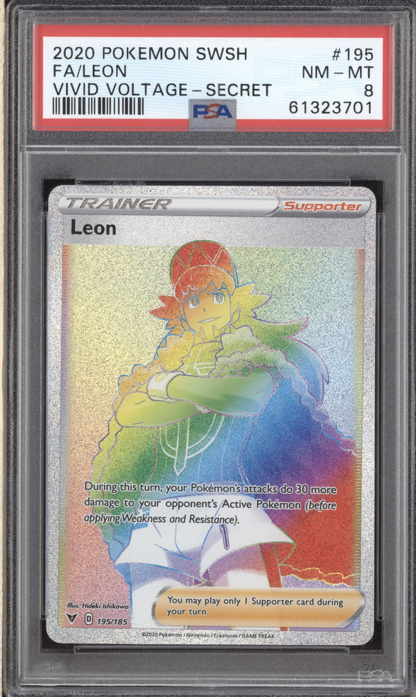 Leon 2020 Pokemon Vivid Voltage 195/185 Full Art Trainer Secret Rare PSA 8