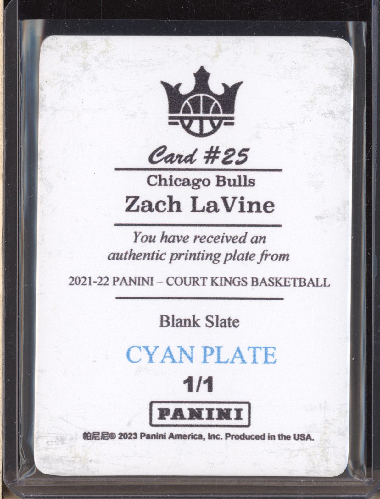 Zach LaVine 2021-22 Panini Court Kings 25 Blank Slate Printing Plate 1/1