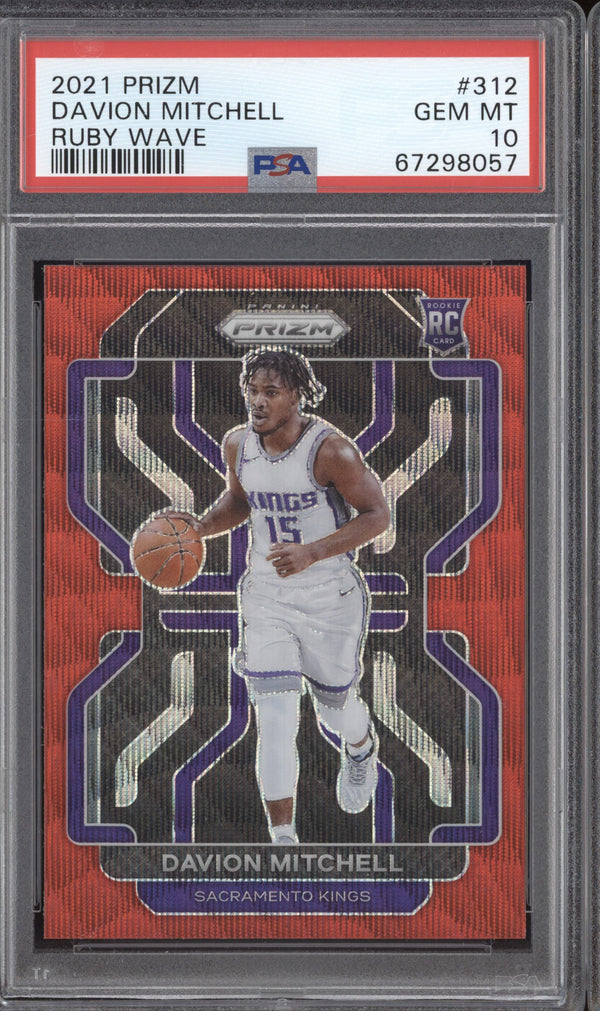 Davion Mitchell 2021-22 Panini Prizm 312 Ruby Wave Pop 1 RC PSA 10