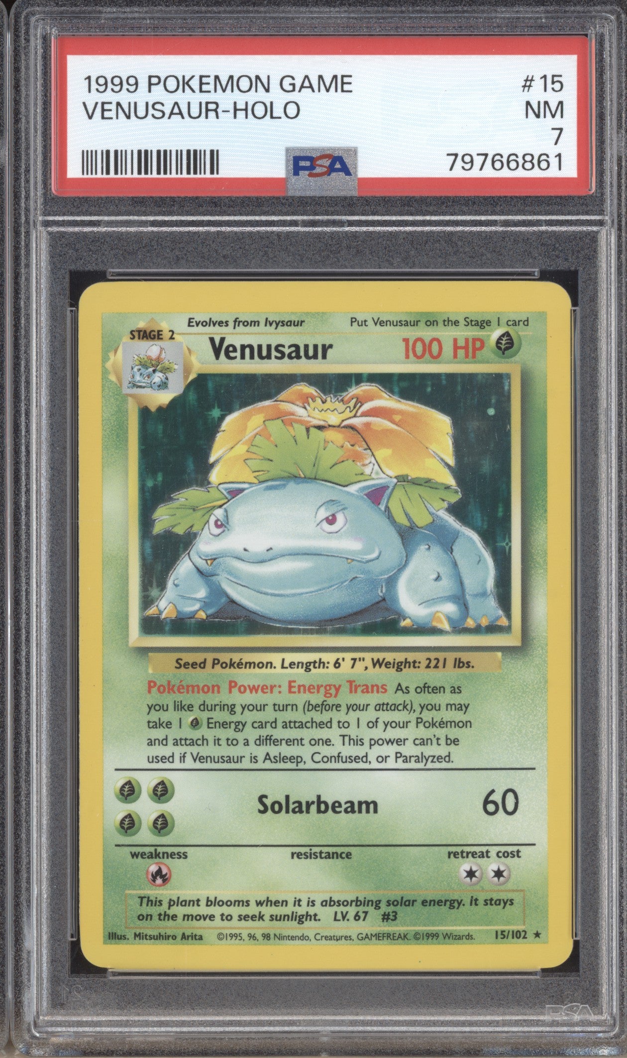 Venusaur 1999 Pokemon Base 15/102 Holo PSA 7 ASR