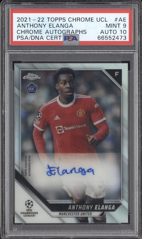 Anthony Elanga 2021-22 Topps Chrome UCL CA-AE Auto RC PSA 9/10