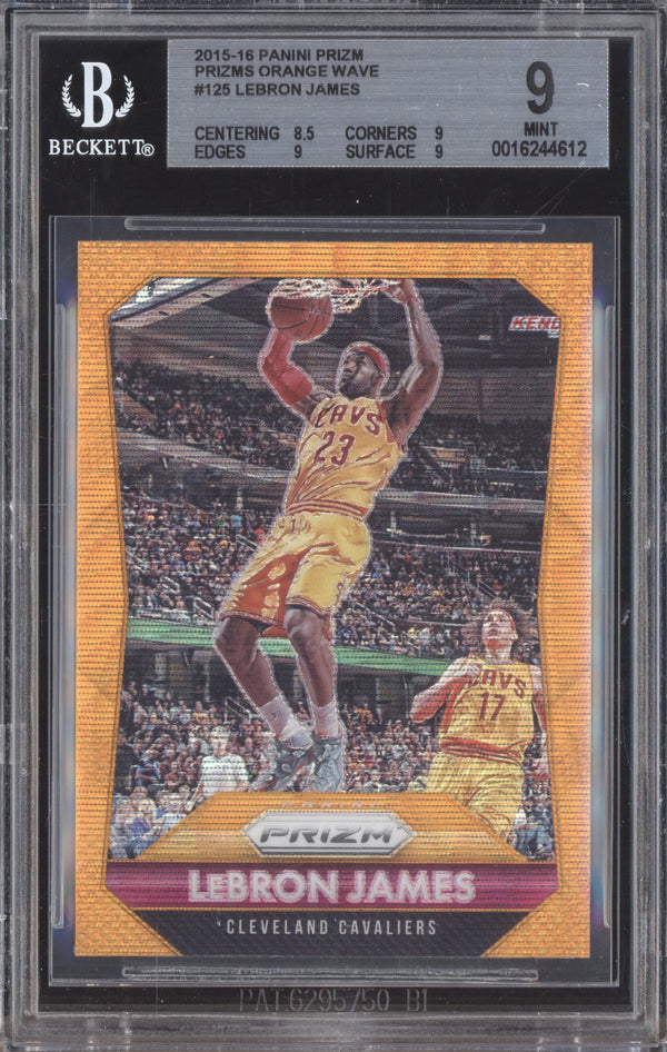 LeBron James 2015-16 Panini Prizm 125 Orange Wave BGS 9