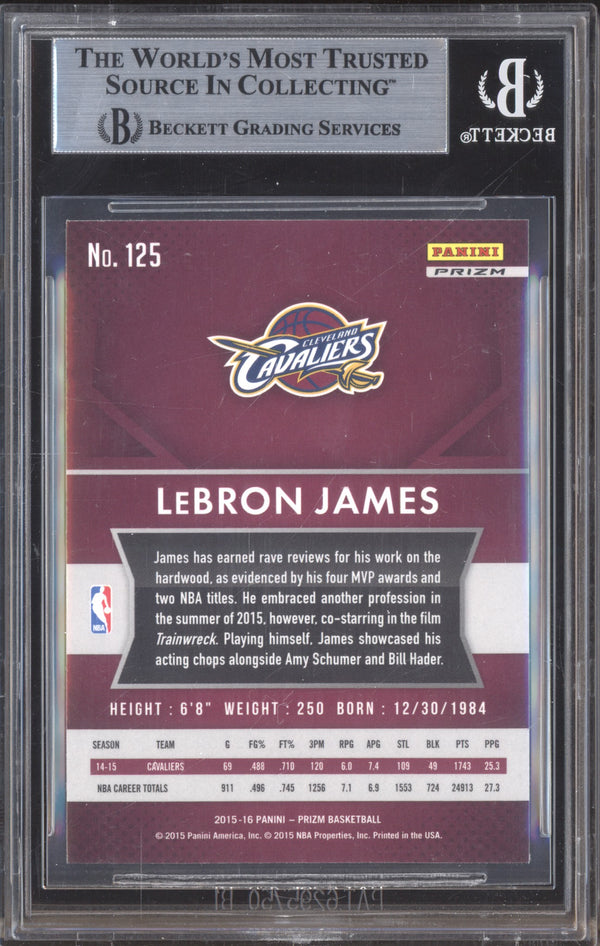 LeBron James 2015-16 Panini Prizm 125 Orange Wave BGS 9