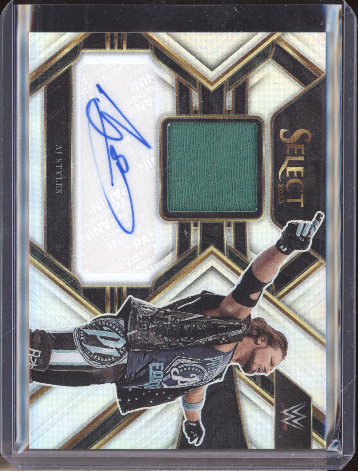 AJ Styles 2023 Panini Select WWE AM-AJS Auto Memorabilia Silver 11/99