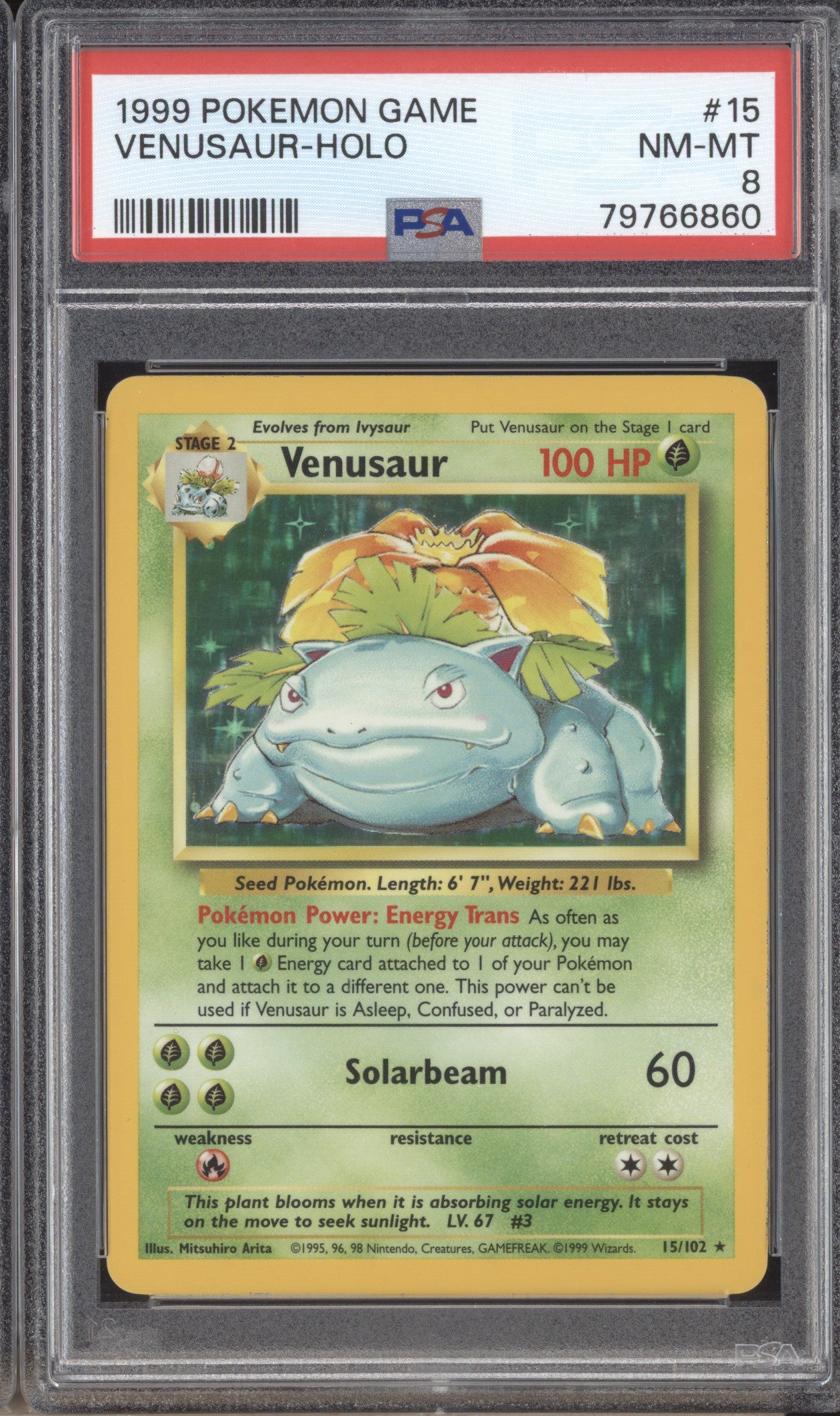 Venusaur 1999 Pokemon Base 15/102 Holo PSA 8 ASR