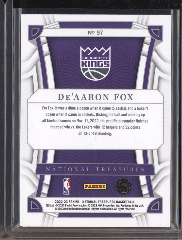 De'Aaron Fox 2022-23 Panini National Treasures 97 99/99