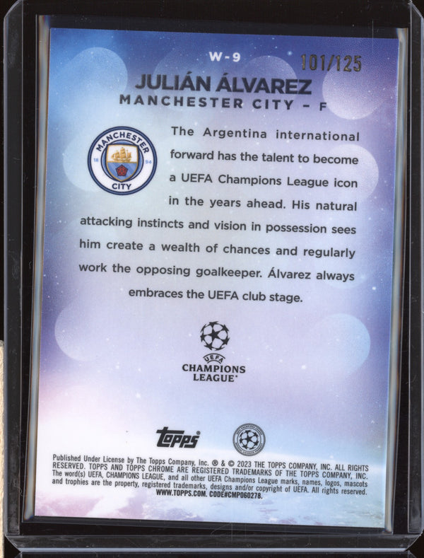 Julian Alvarez 2022-23 Topps Chrome UEFA Club W-9 Wonderkids Yellow RC 101/125