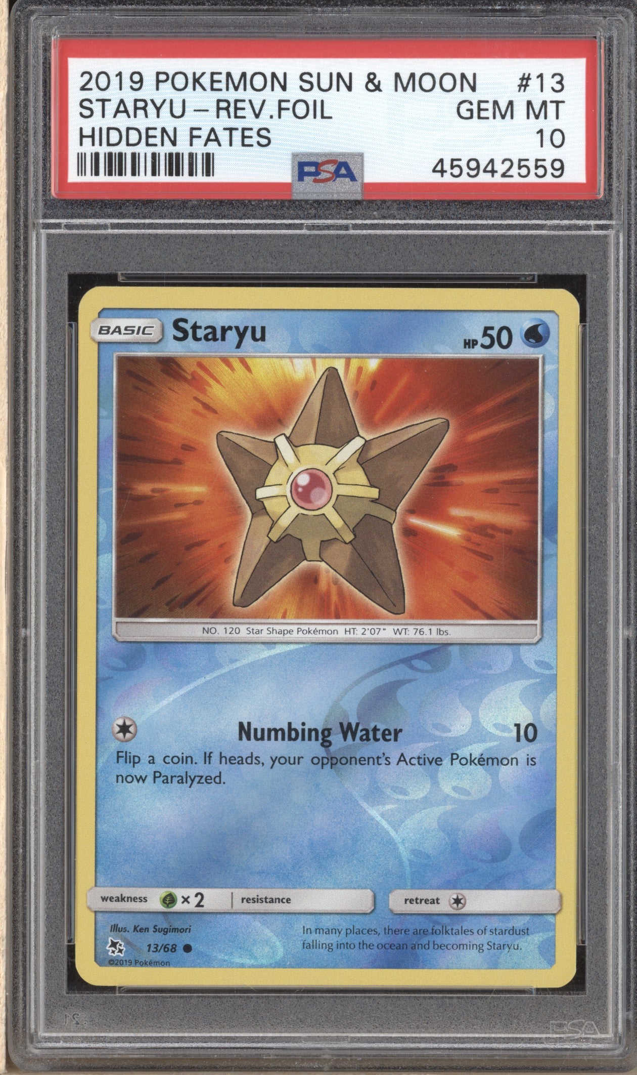 Staryu 2019 Pokemon Hidden Fates 13/68 Reverse Foil PSA 10