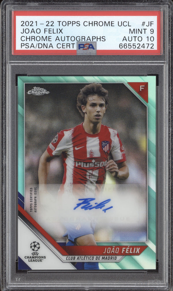 Joao Felix 2021-22 Topps Chrome UCL CA-JF Aqua Auto 108/199 PSA 9/10