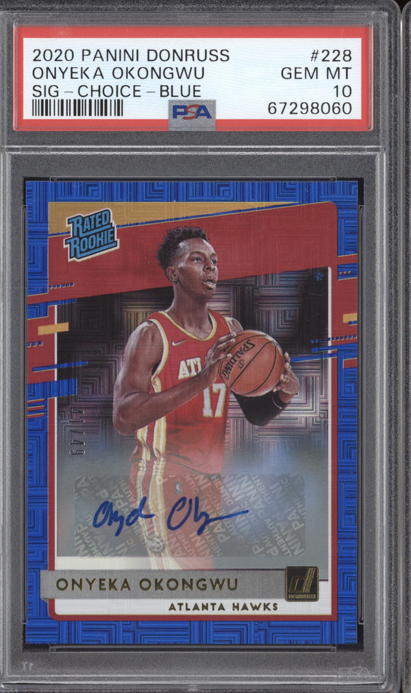 Onyeka Okongwu 2020-21 Panini Donruss 228 Rated Rookies Signatures Choice Blue RC 41/49 PSA 10