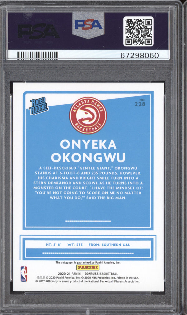 Onyeka Okongwu 2020-21 Panini Donruss 228 Rated Rookies Signatures Choice Blue RC 41/49 PSA 10