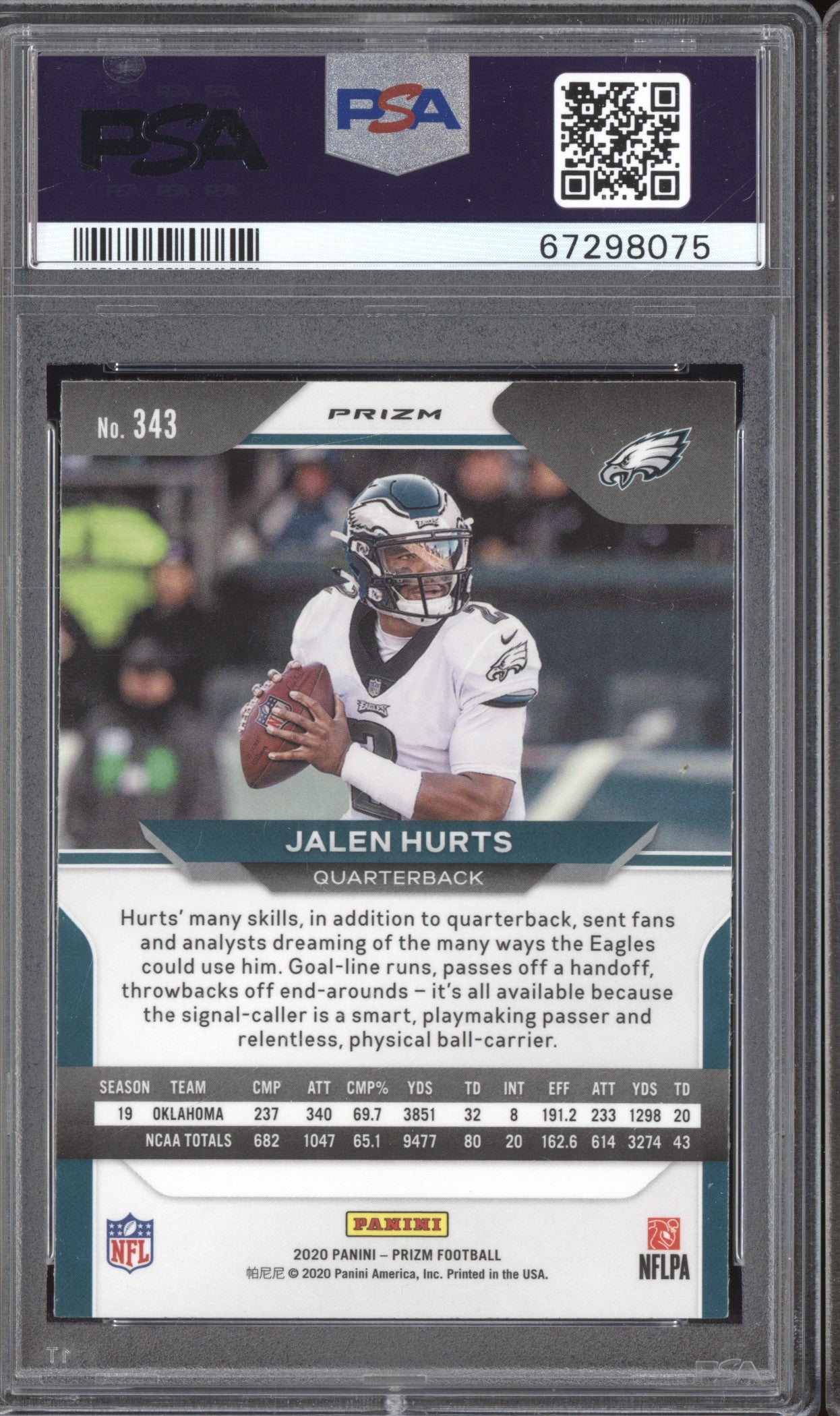 Jalen Hurts 2020 Panini Prizm 343 Silver Prizm RC PSA 9