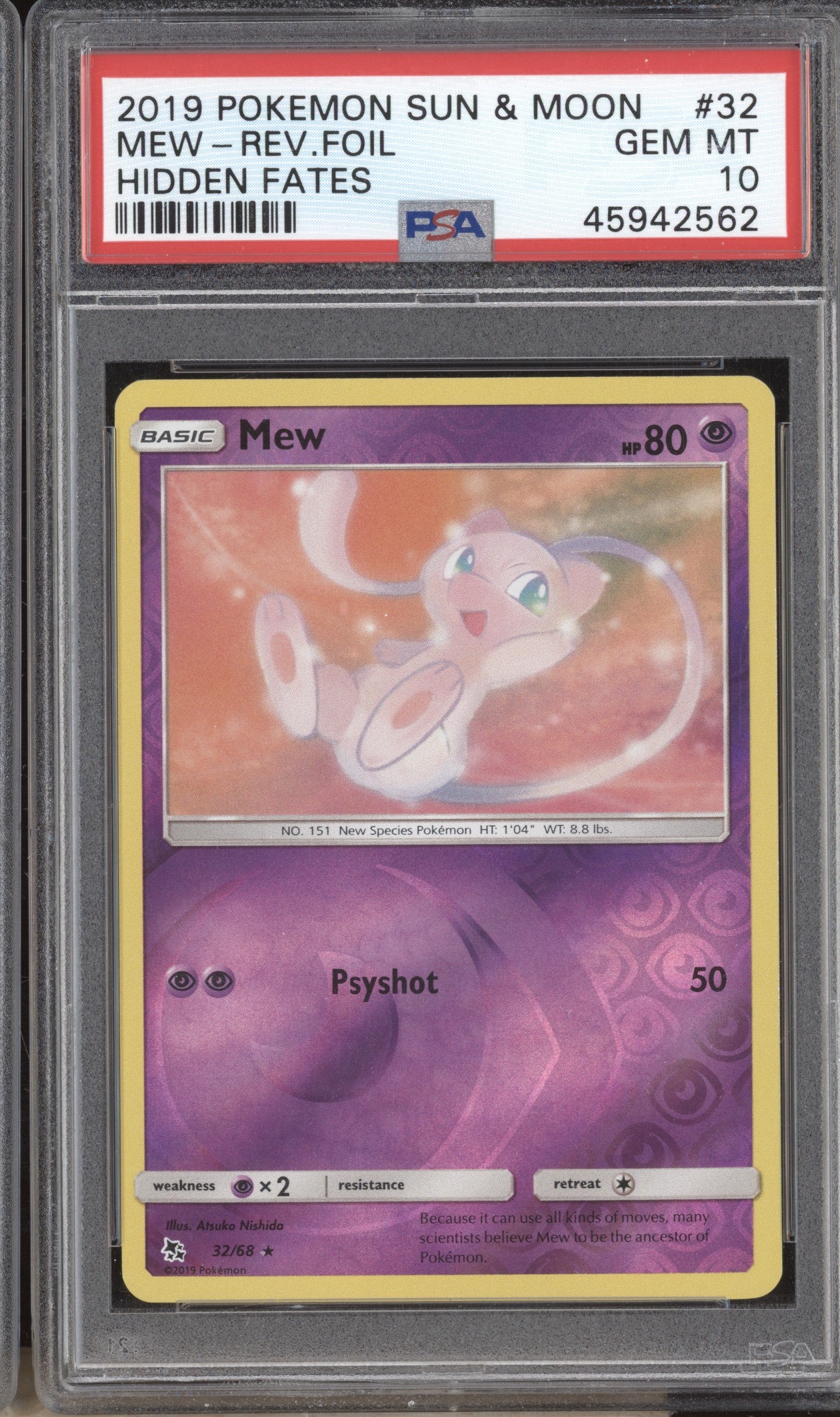 Mew 2019 Pokemon Hidden Fates 32/68 Reverse Foil PSA 10