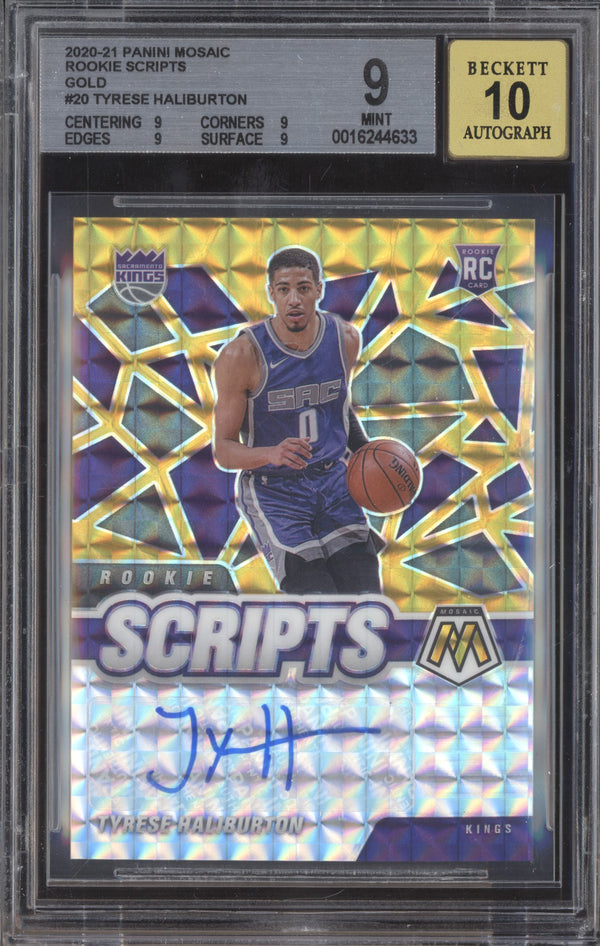 Tyrese Haliburton 2020-21 Panini Mosaic RS-TYH Rookie Scripts Gold Auto SSP RC BGS 9/10