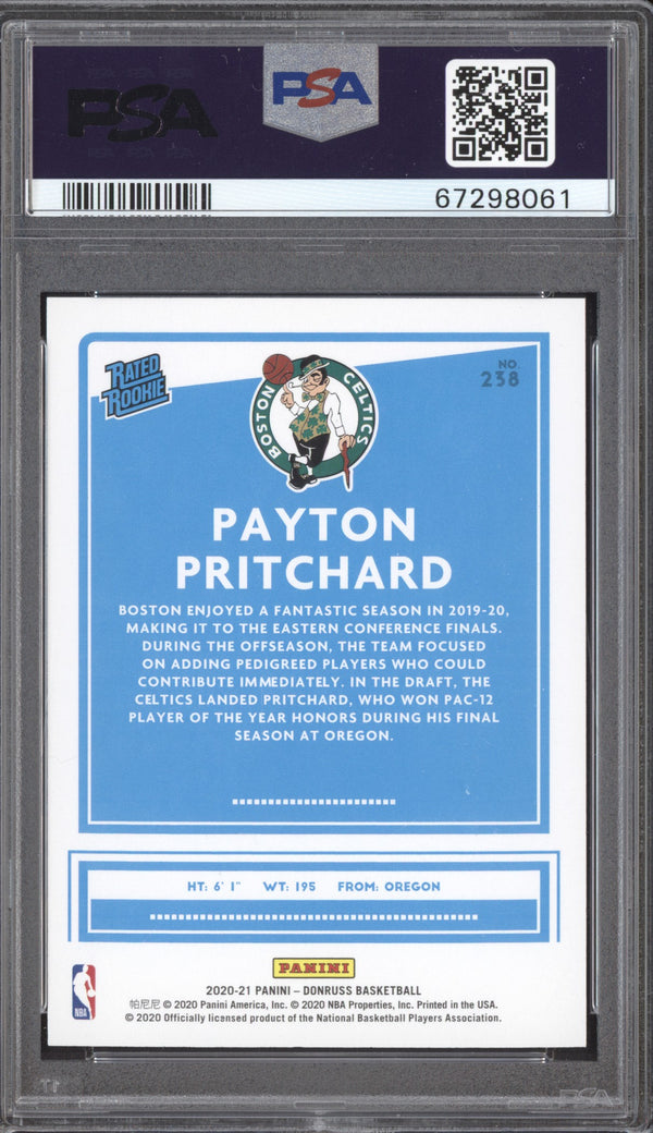 Payton Pritchard 2020-21 Panini Donruss 238 Choice Gold Pop 1 RC 03/10 PSA 10