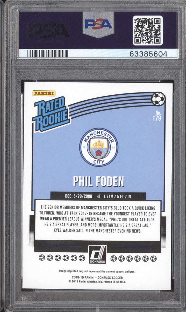 Phil Foden 2018-19 Panini Donruss Soccer 179 RC PSA 10