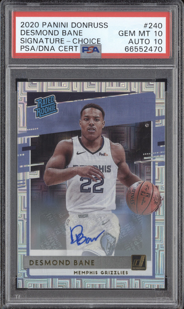 Desmond Bane 2020-21 Panini Donruss 240 Choice Auto RC PSA 10/10