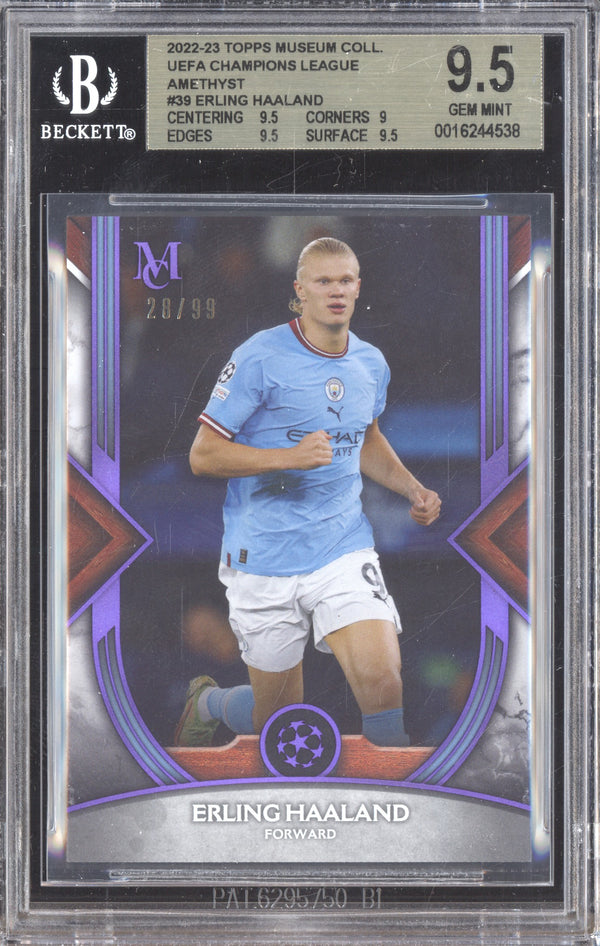 Erling Haaland 2022-23 Topps Museum Collection UEFA 39 Amethyst 28/99 BGS 9.5