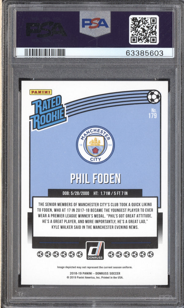 Phil Foden 2018-19 Panini Donruss Soccer 179 RC PSA 10