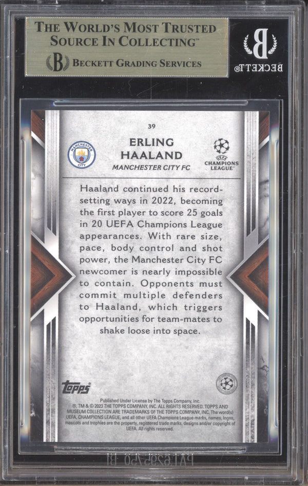 Erling Haaland 2022-23 Topps Museum Collection UEFA 39 Amethyst 28/99 BGS 9.5