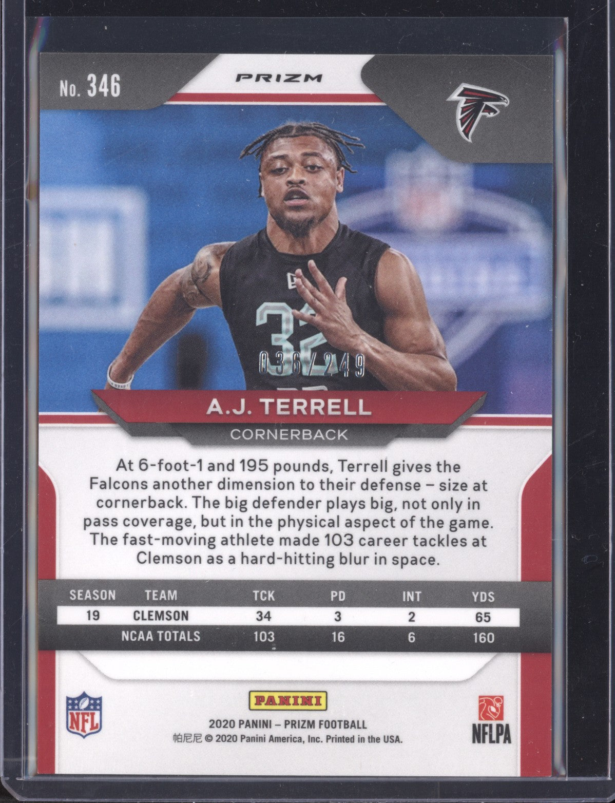 AJ Terrell 2020 Panini Prizm Football Orange Prizm RC 036/249