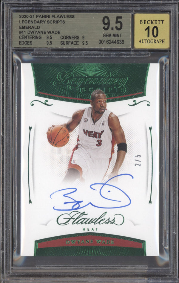 Dwyane Wade 2020-21 Panini Flawless LEG-DWA Legendary Scripts Auto Emerald 2/5 BGS 9.5/10