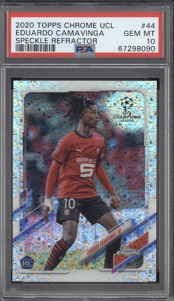 Eduardo Camavinga 2020 Topps Chrome UCL 44 Speckle Refractor RC PSA 10