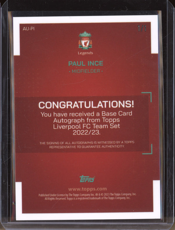 Paul Ince 2022-23 Topps Liverpool FC Team Set AU-PI Gold 1/1