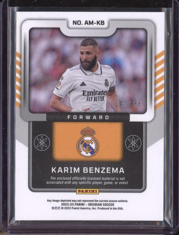 Karim Benzema 2022-23 Panini Obsidian Soccer AM-KB Atomic Material Jersey 114/199