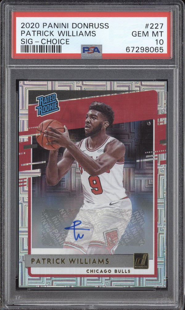 Patrick Williams 2020-21 Panini Donruss 227 Rated Rookies Signatures Choice RC PSA 10