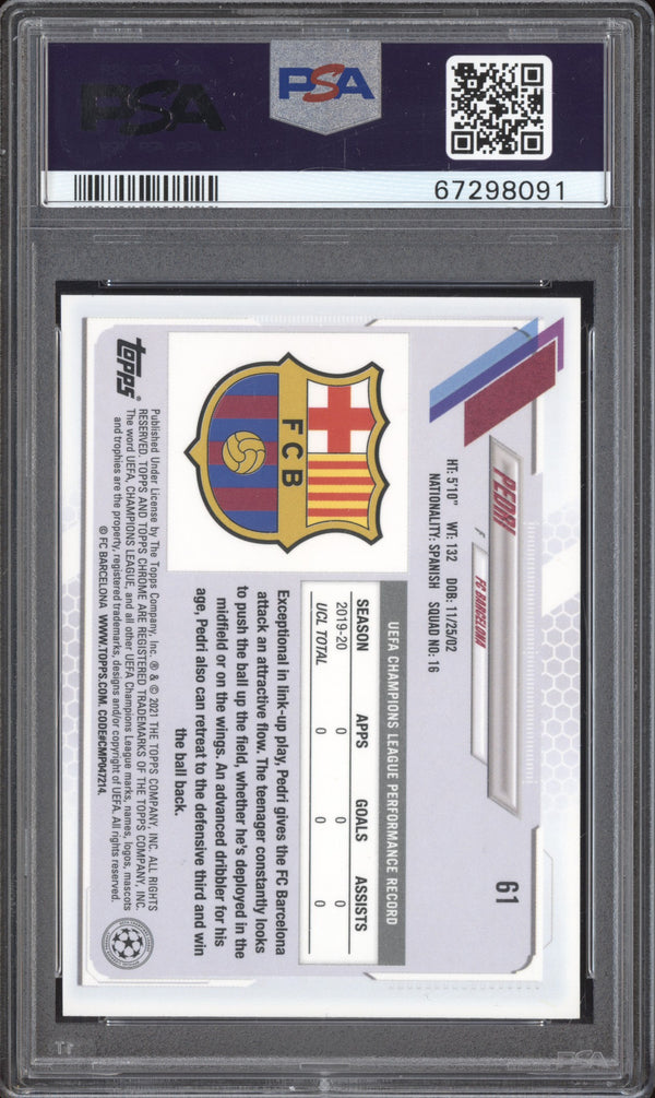 Pedri 2020-21 Topps Chrome UCL 61 Sapphire RC PSA 9