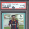 Lionel Messi 2020 Topps Chrome UCL 1 Aqua Refractor 193/199 PSA 10